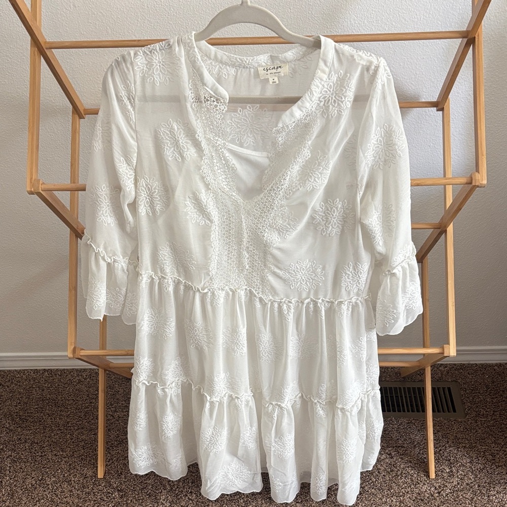Blu Pepper White Embroidered Tiered Mini Dress